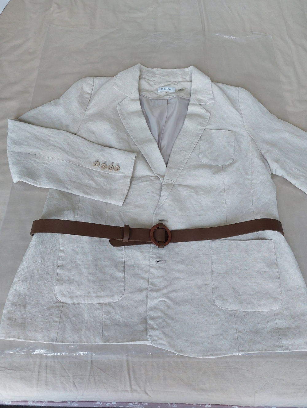 Calvin Klein Women Linen Blazer With Belt – Size 12